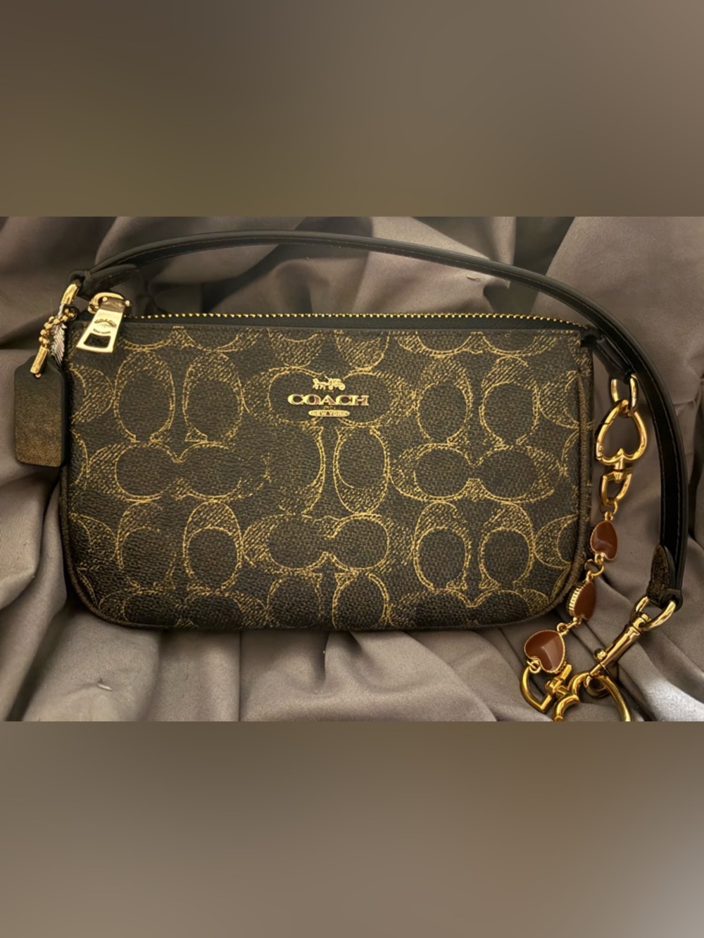 Coach Brown and Gold Signature Crossbody Shoulder Bag